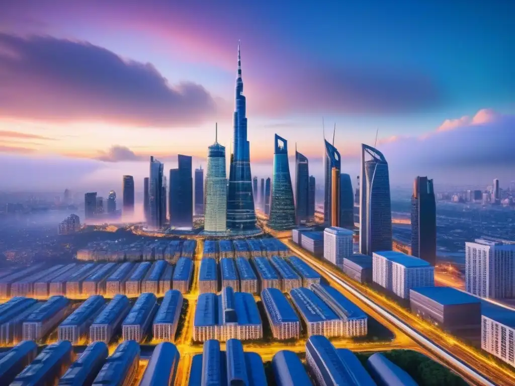 Metrópolis del futuro: innovación y sostenibilidad en arquitectura urbana Vibrante skyline futurista con arquitectura innovadora