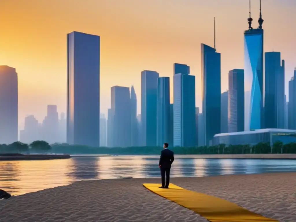 Subasta inmobiliaria de alto nivel en ciudad moderna al atardecer Vibrante subasta inmobiliaria para inversiones avanzadas en la ciudad al atardecer
