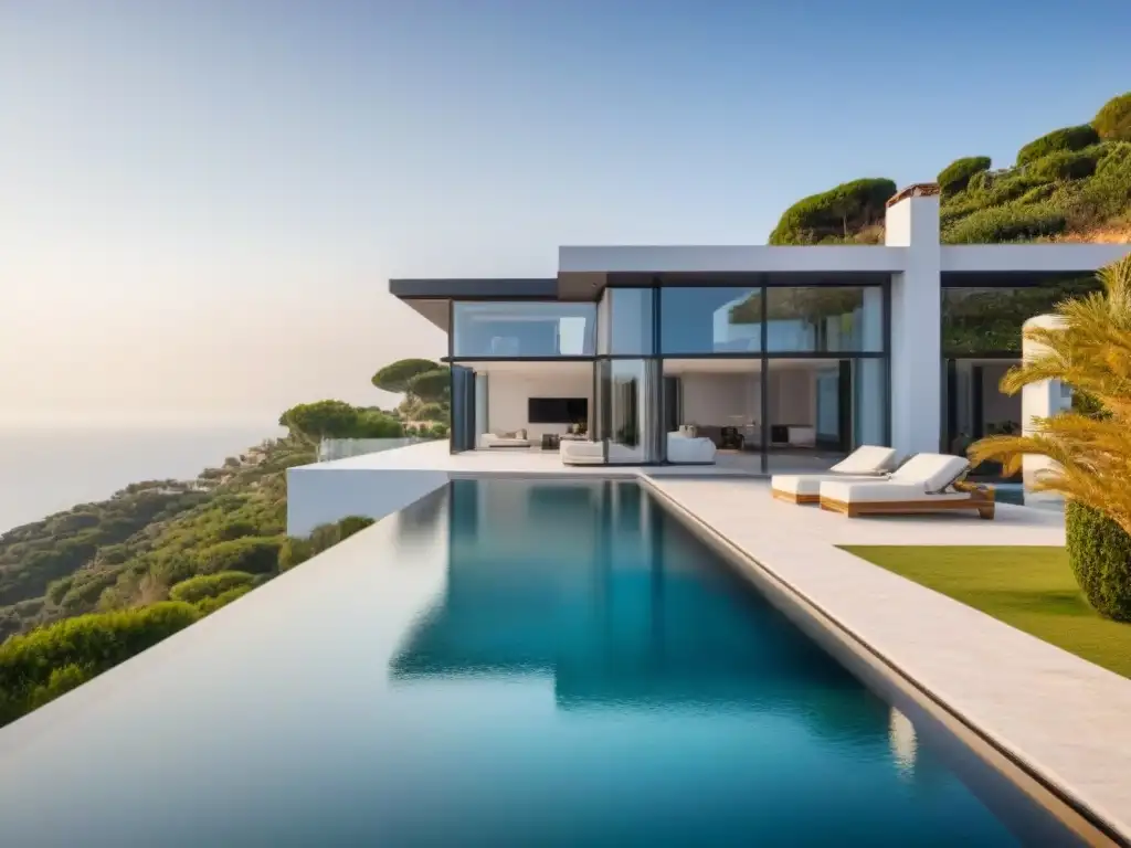 Villa de diseño moderno con vistas al mar en España Villa de diseño contemporáneo con terraza y vista al mar Mediterráneo
