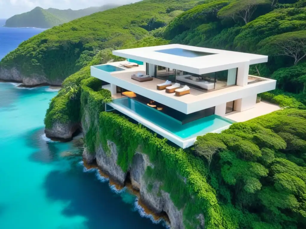 Villa de lujo frente al mar Caribe: elegancia y sofisticación Villa de lujo en acantilado con piscina infinity y vistas al mar Caribe