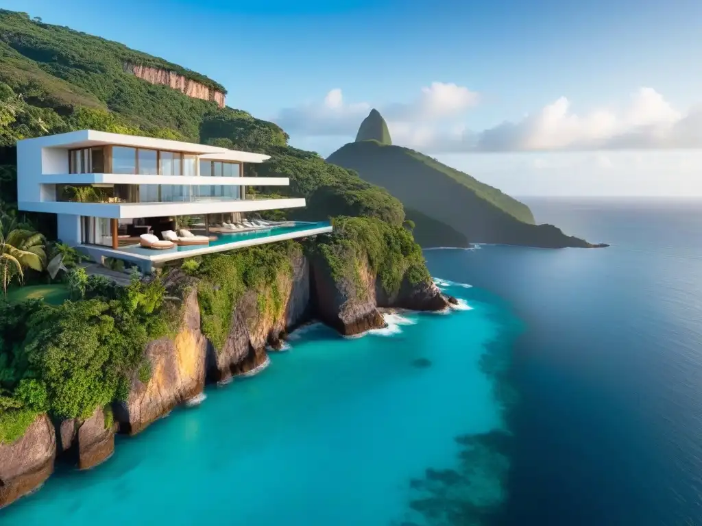 Villa de lujo en acantilado: lujo contemporáneo en la costa brasileña Villa de lujo en acantilado con vista al mar turquesa en Brasil