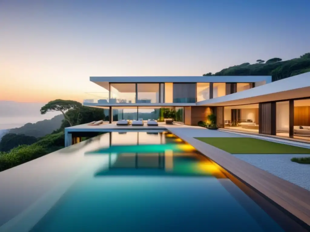 Villa moderna de lujo: diseño y naturaleza en armonía Villa de lujo con diseño arquitectónico moderno y elegante en armonía con la naturaleza al atardecer - Propiedades de lujo