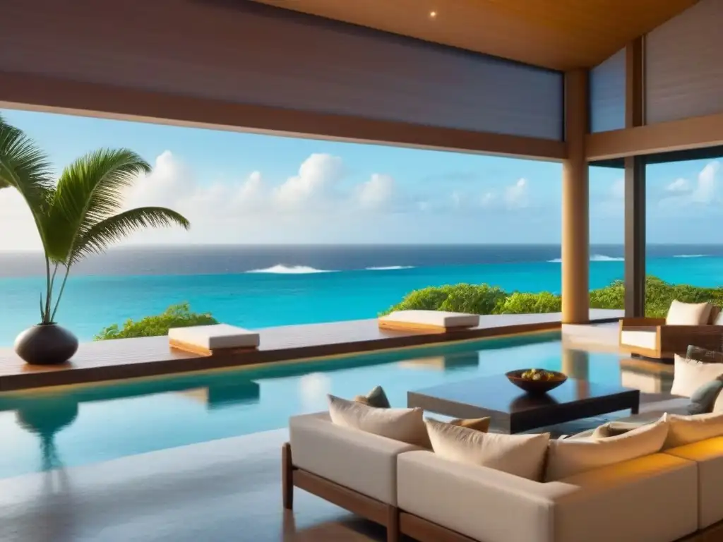 Villa de lujo frente al mar en el Caribe: diseño moderno y sofisticado Villa de lujo en el Caribe con diseño arquitectónico moderno, piscina infinity y decoración elegante