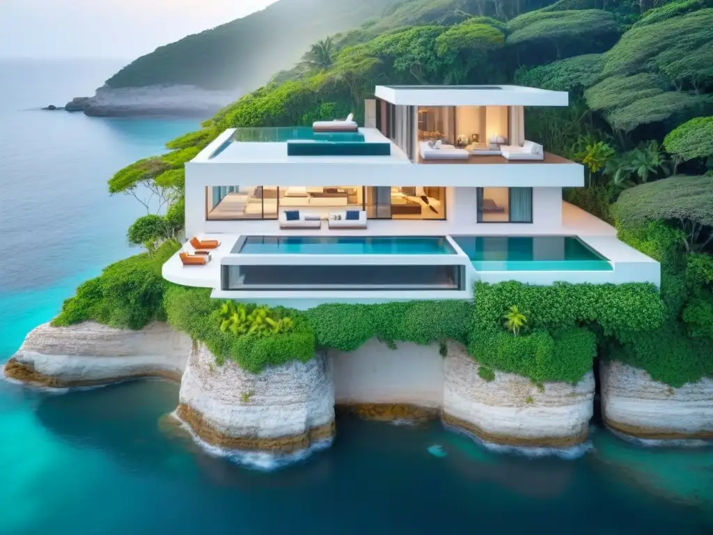 Villa de lujo ultramoderna en acantilado con vistas al mar Villa de lujo con diseño y arquitectura propiedades lujo en acantilado, piscina infinita y vistas al mar