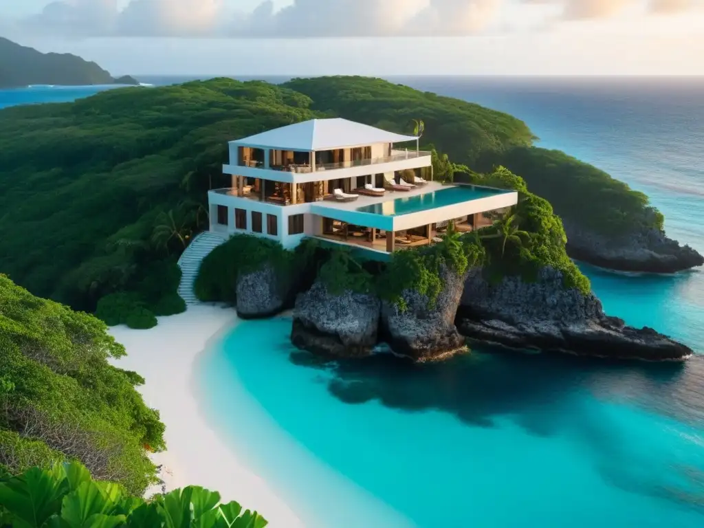 Villa de lujo en el Caribe: atardecer dorado y aguas turquesa Villa de lujo en el Caribe con impacto turismo y mercado inmobiliario