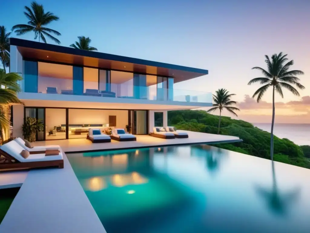 Villa de lujo frente al mar en el Caribe Villa de lujo frente al mar Caribe con diseño arquitectónico elegante y piscina infinita privada