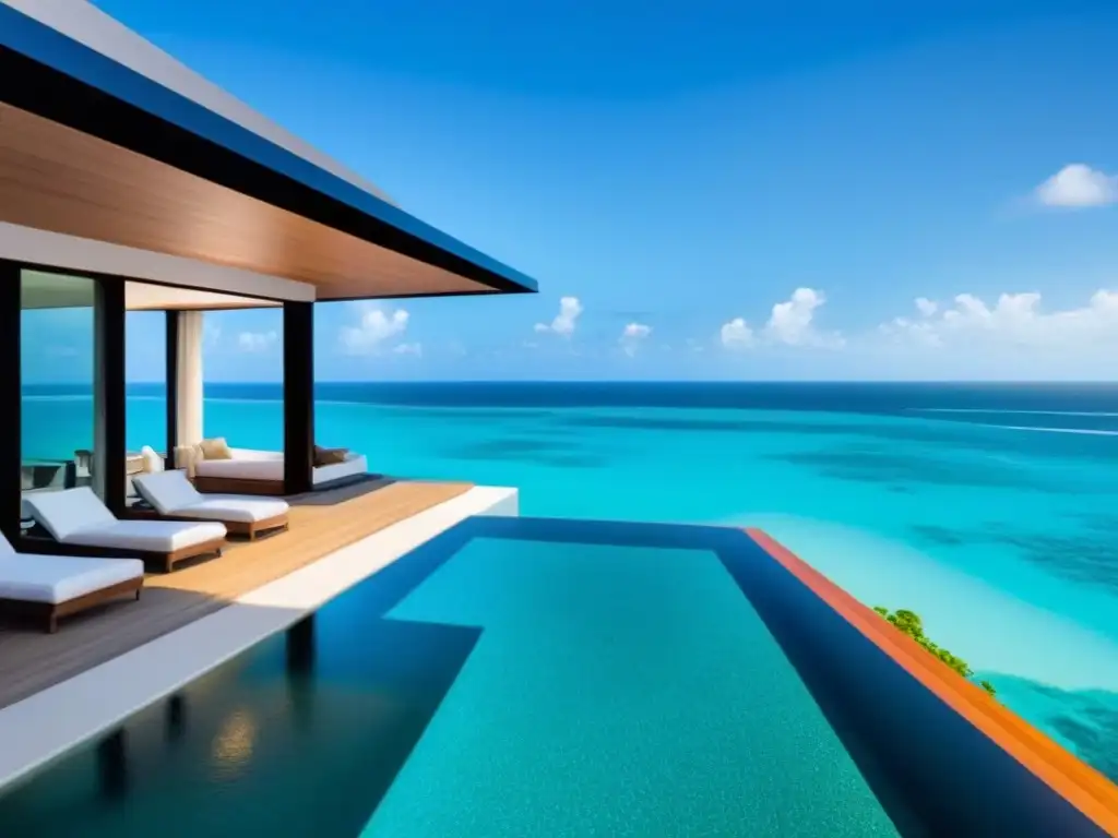 Villa de lujo en playa con vista al mar y yate privado en el Caribe Villa de lujo frente al mar con diseño arquitectónico moderno, ventanas de piso a techo con vistas panorámicas al océano, piscina infinita integrada con el mar turquesa, exuberante paisajismo tropical y un yate privado atracado en un elegante puerto deportivo cercano,