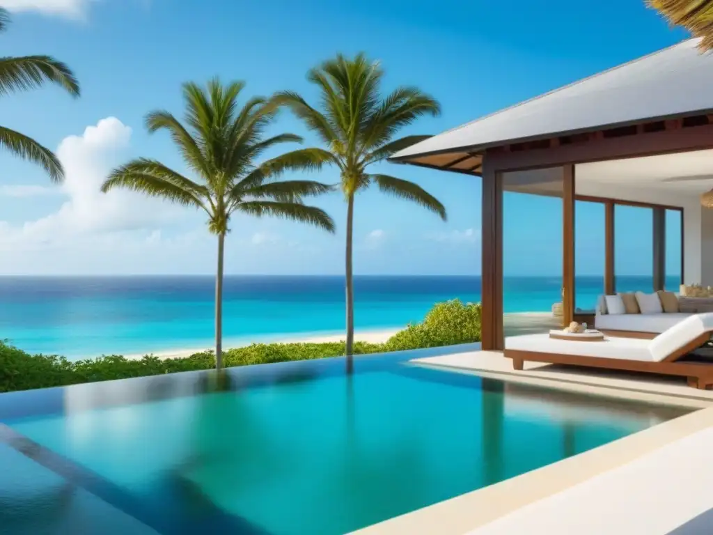 Villa de lujo frente al mar en el Caribe: diseño moderno, piscina infinita y paisajes tropicales Villa de lujo frente al mar en el Caribe con arquitectura moderna, piscina infinita privada y paisaje tropical exuberante