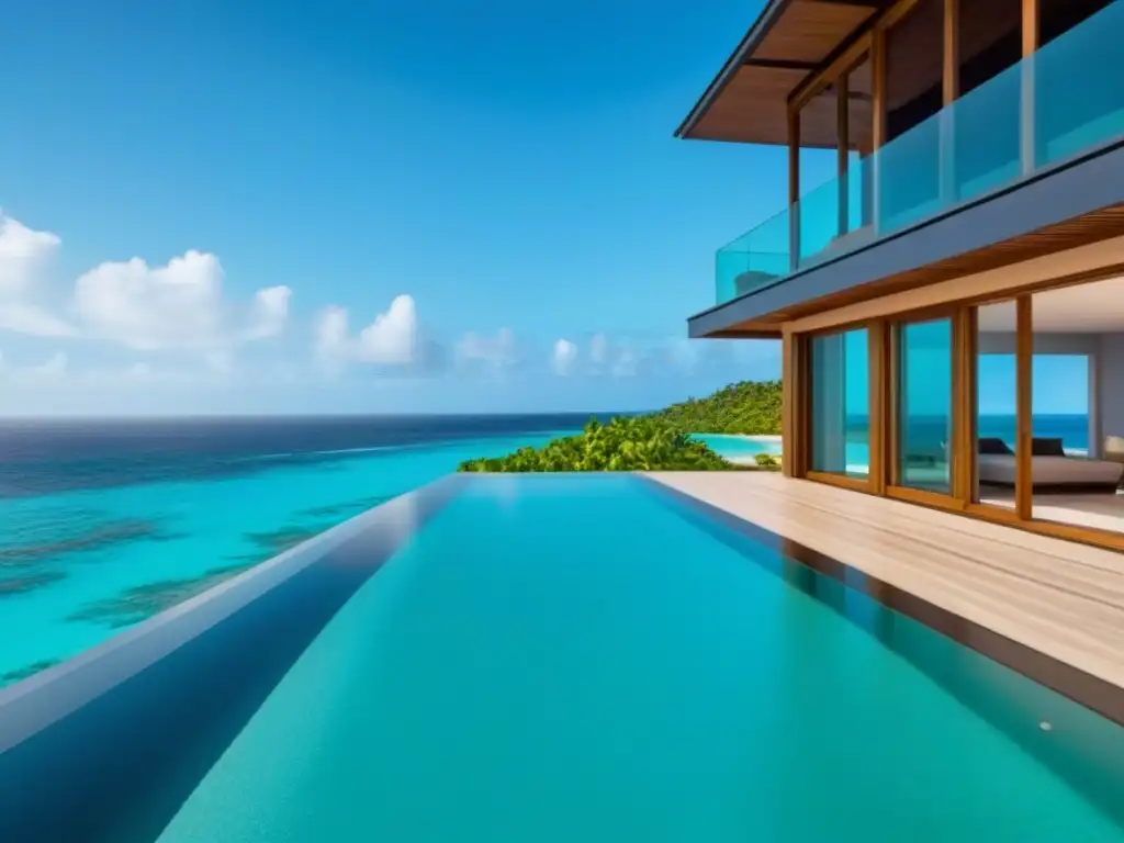 Villa de lujo en el Caribe: diseño moderno y vistas infinitas Villa de lujo frente al mar en el Caribe con arquitectura moderna y piscina infinita, reflejando las tendencias mercado inmobiliario Caribe