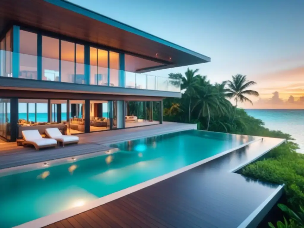 Villa de lujo frente al mar en Bahamas: diseño moderno y exclusivo Villa de lujo frente al mar en las Bahamas, con diseño arquitectónico moderno y piscina infinita privada