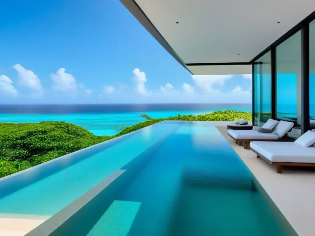 Villa de lujo frente al mar: arquitectura moderna en el paraíso caribeño Villa de lujo frente al mar en el Caribe con diseño moderno, ventanales panorámicos y piscina infinita privada