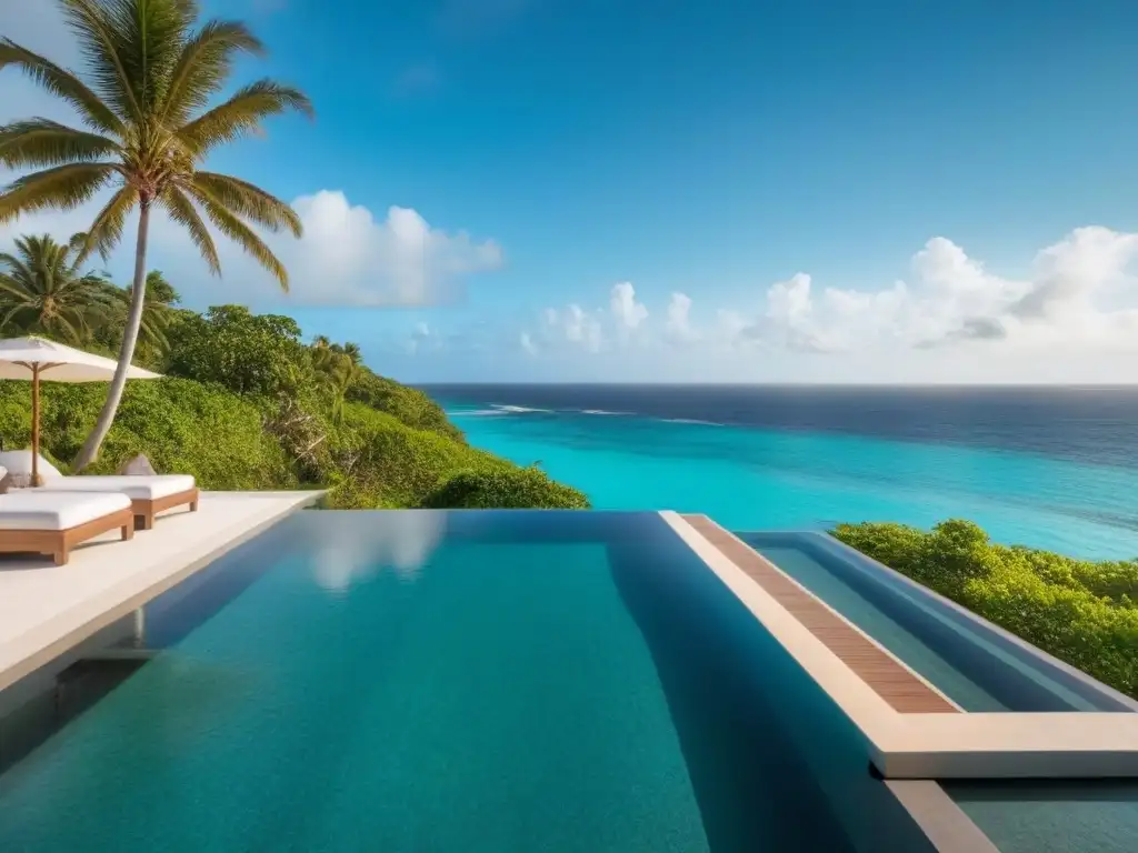 Villa de lujo frente al mar en el Caribe con vista panorámica Villa de lujo frente al mar en el Caribe, diseño moderno con vistas panorámicas al agua turquesa