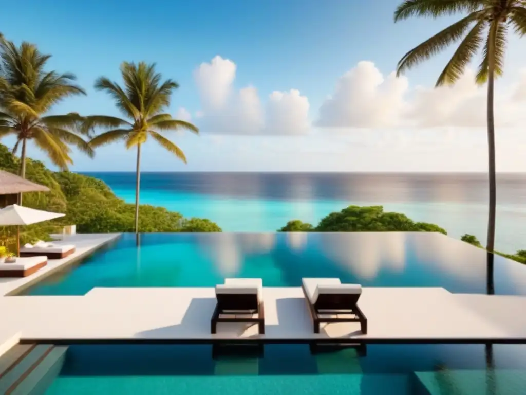 Villa de lujo frente al mar en el Caribe: paraíso tropical Villa de lujo frente al mar en el Caribe con piscina infinita privada y atardecer dorado