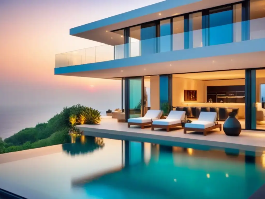 Villa de lujo con vista al mar Mediterráneo: oasis contemporáneo Villa de lujo con vista al Mediterráneo, piscina infinita, ventanas panorámicas y mobiliario contemporáneo