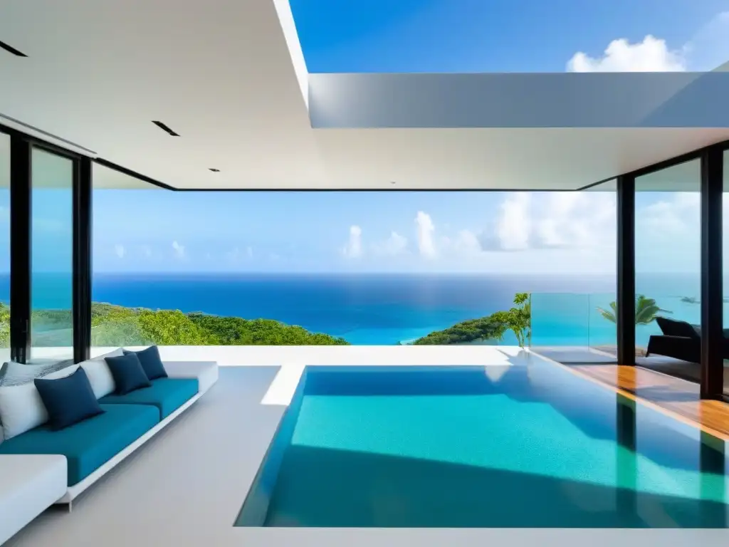 Villa de lujo con piscina infinita y vistas al mar Una villa de lujo con vistas al mar, piscina infinita y diseño moderno