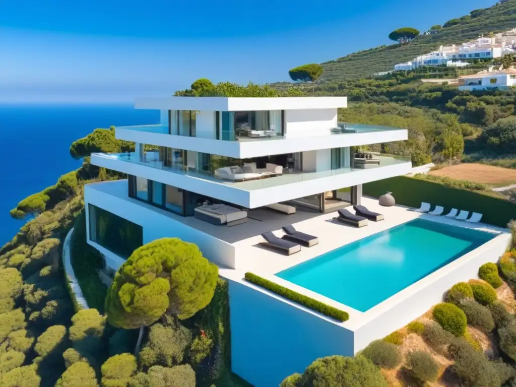 Villa de lujo con vistas al mar en España Villa de lujo en España con vistas al mar Mediterráneo, piscina infinita y exuberante vegetación