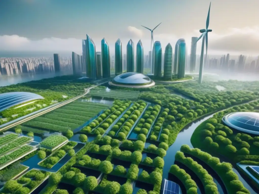 Futurismo verde: ciudad sostenible en 8k Una visión sostenible de la ciudad del futuro con rascacielos verdes y energía renovable