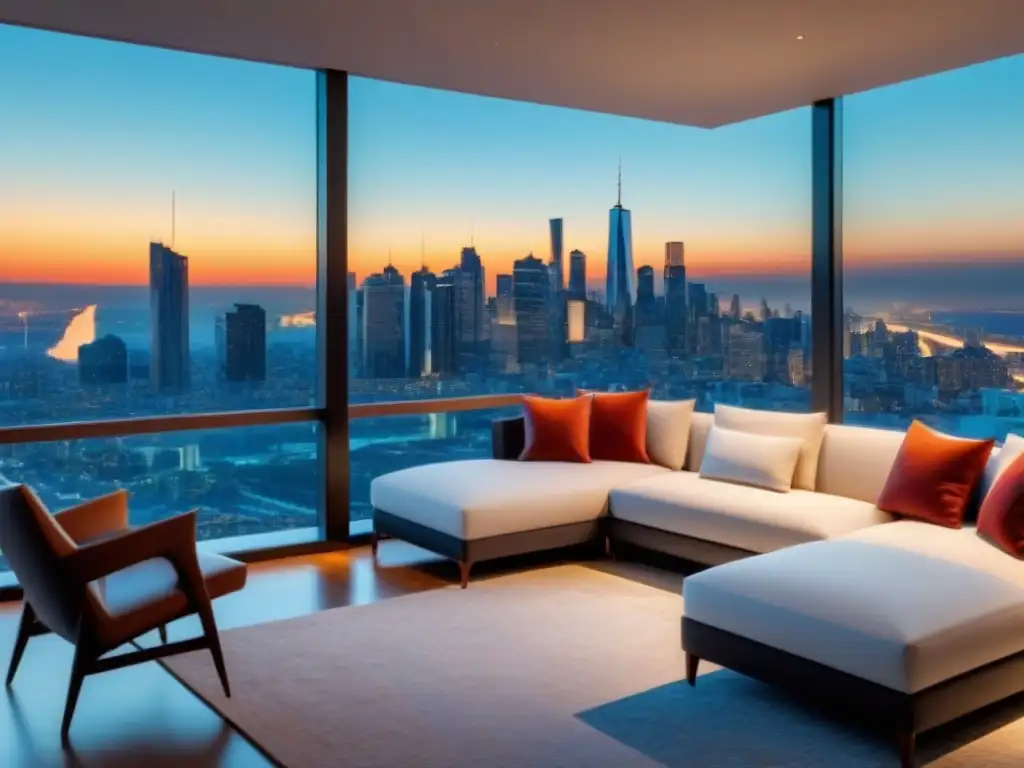 Penthouse de lujo con vista panorámica a la ciudad Visita virtual de penthouse moderno con vista a la ciudad, diseño elegante y sofisticado