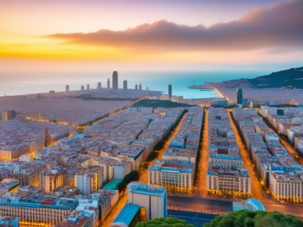 Barcelona: arquitectura icónica y oportunidades inmobiliarias para 2023 Vista aérea de Barcelona, España, mostrando su arquitectura icónica, calles bulliciosas y costa hermosa, con un skyline moderno al fondo