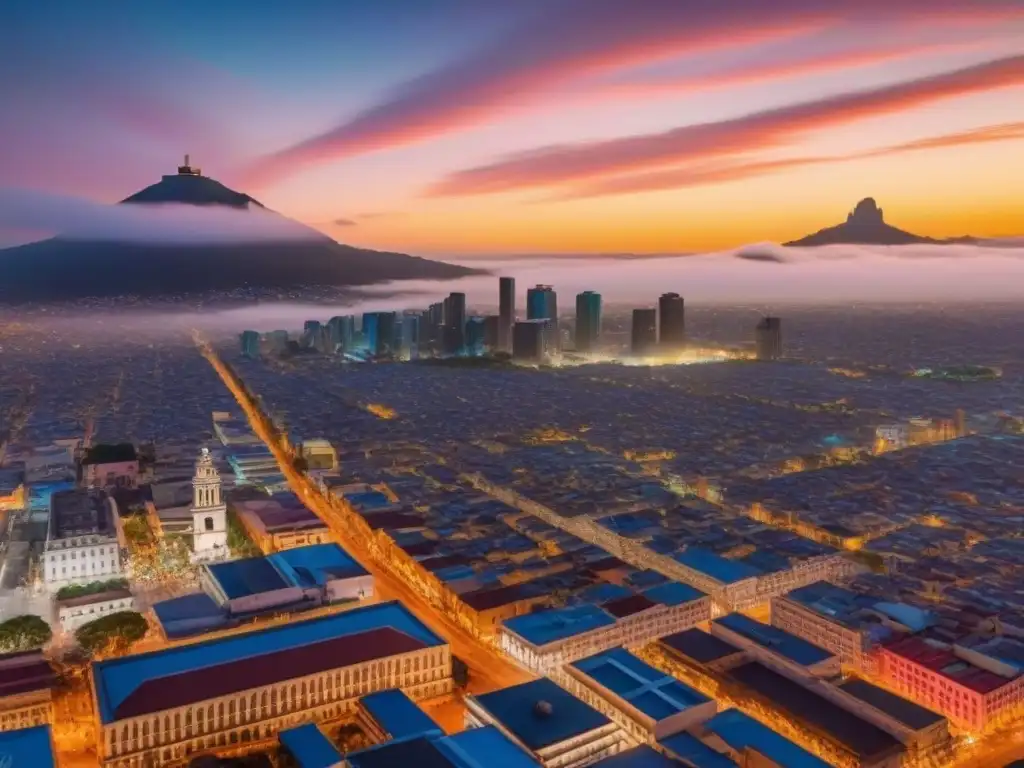 Transformación urbana: Ciudad mexicana al atardecer Vista aérea asombrosa de ciudad mexicana al atardecer
