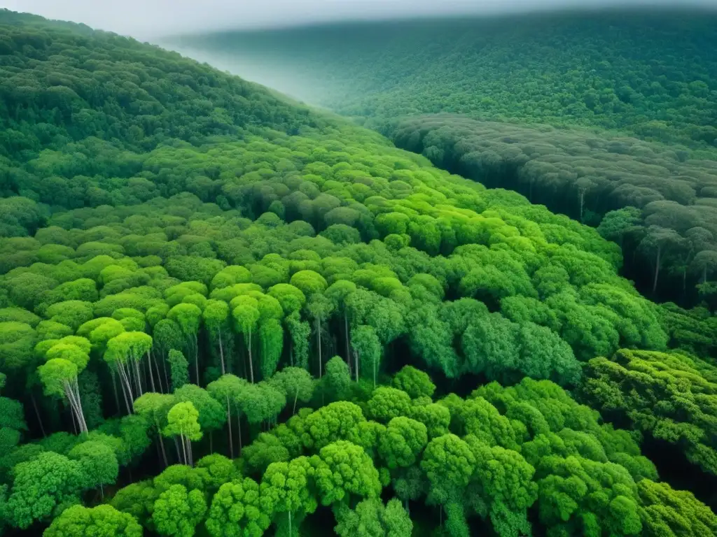 Maravillosa selva nativa: un mosaico verde de biodiversidad Vista aérea asombrosa de frondoso bosque nativo, crucial en restauración paisajes vegetación nativa