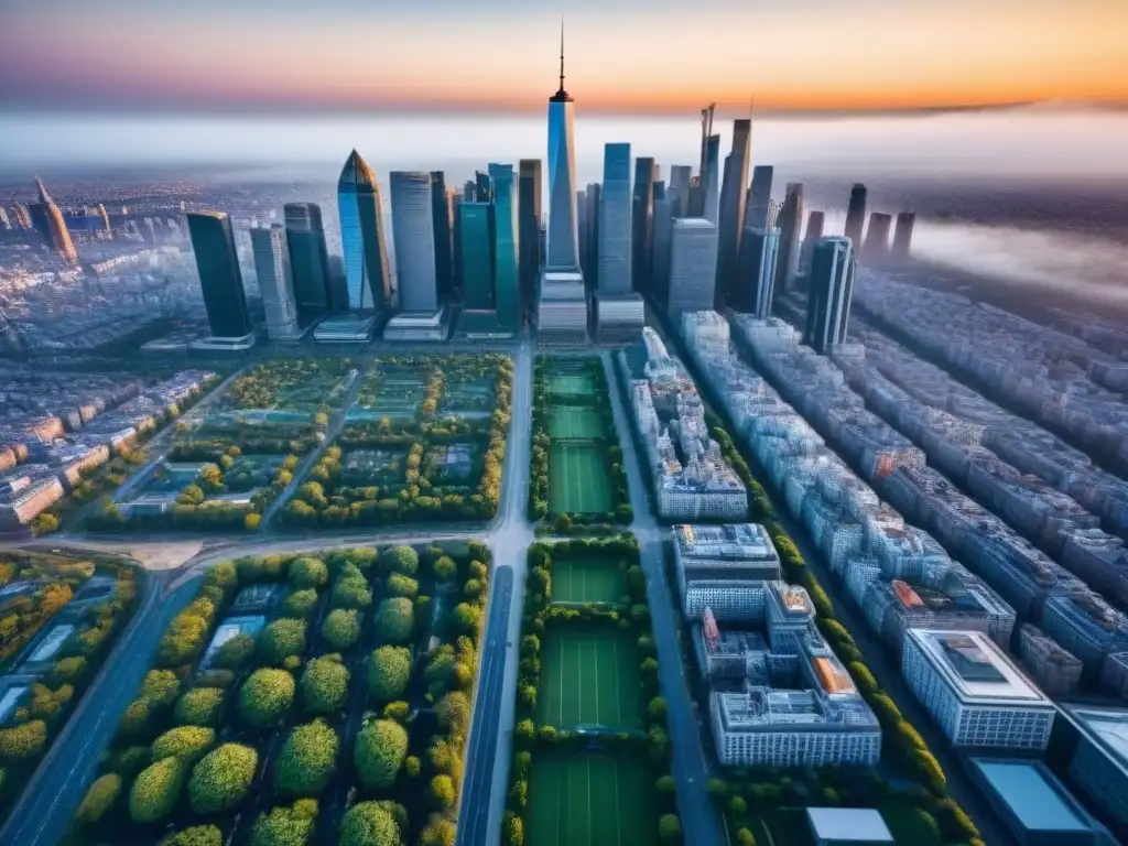 Vibrante panorama urbano: modernos rascacielos y vitalidad metropolitana Vista aérea de una bulliciosa ciudad moderna resaltando la Importancia ubicación análisis financiero propiedades
