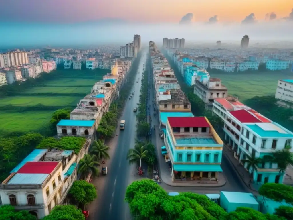 Cuba: Deslumbrante fusión urbana y natural Vista aérea de una bulliciosa ciudad en Cuba, con rascacielos modernos y vegetación exuberante