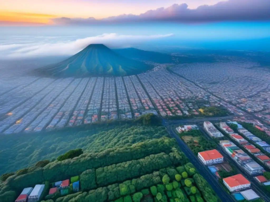 Vibrante ciudad de El Salvador: arquitectura moderna y vida urbana Vista aérea de la bulliciosa ciudad de El Salvador, con rascacielos, edificios residenciales y espacios verdes