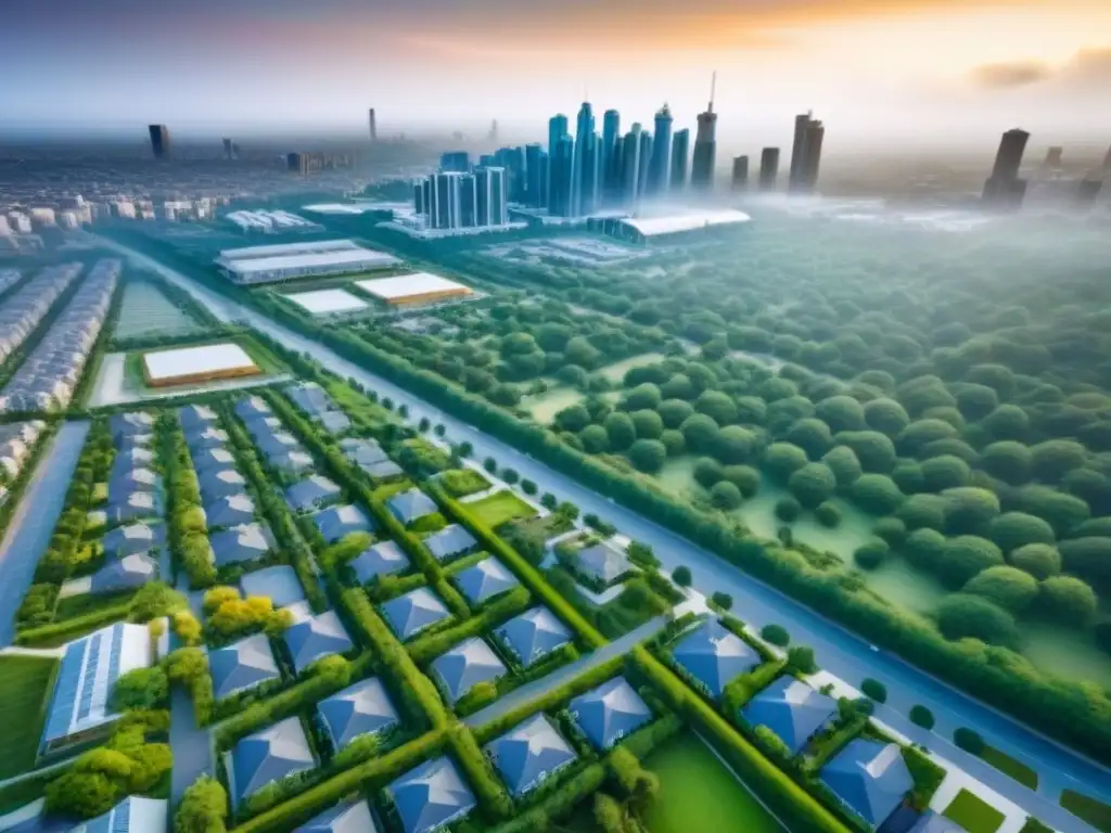 Portafolio inmobiliario diversificado en ciudad vibrante Vista aérea de una cartera diversificada de bienes raíces en una ciudad vibrante, destacando estrategias de diversificación