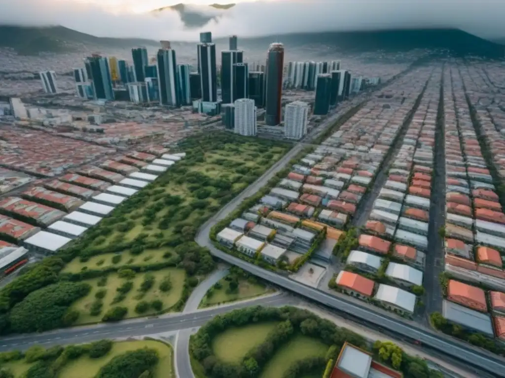 Vibrante ciudad posCOVID en México: arquitectura innovadora y crecimiento urbano Vista aérea de ciudad mexicana postCOVID, fusionando arquitectura tradicional con moderna
