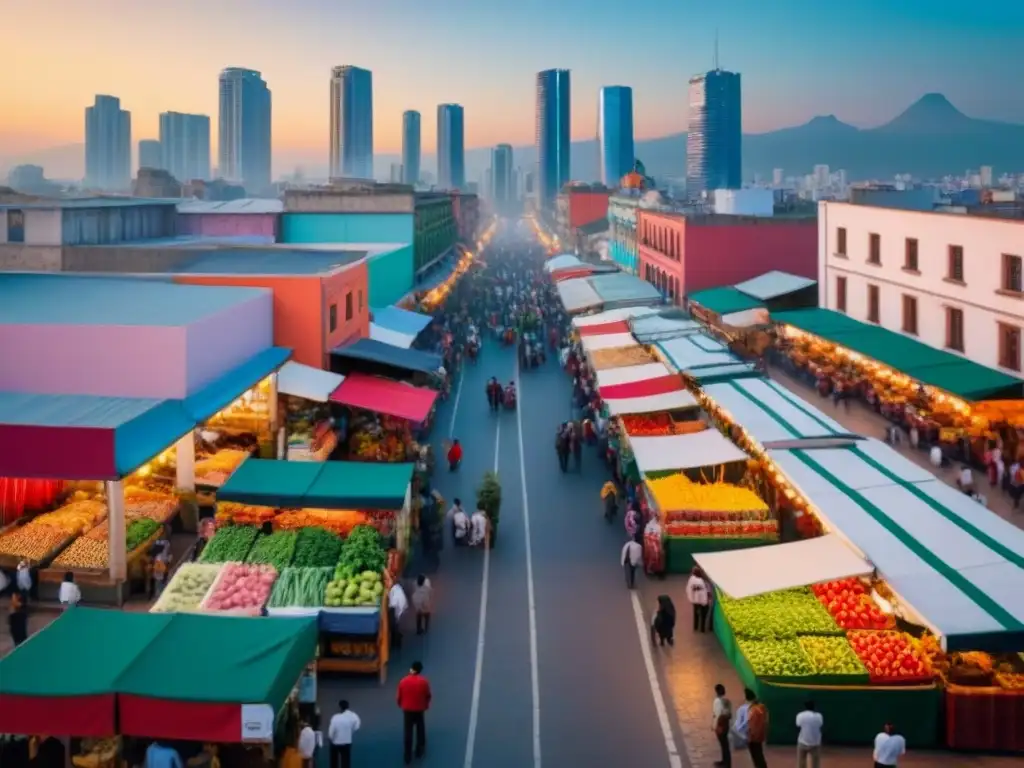 Contraste urbano: arquitectura tradicional y moderna en México Vista aérea de una ciudad bulliciosa en México, con arquitectura tradicional y rascacielos modernos