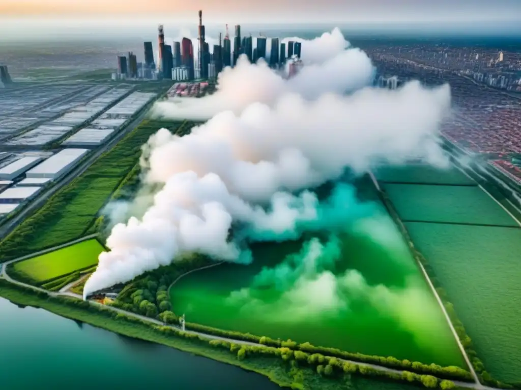Contraste urbano: impacto de la contaminación en valor inmobiliario Vista aérea de una ciudad con contaminación en inversión inmobiliaria