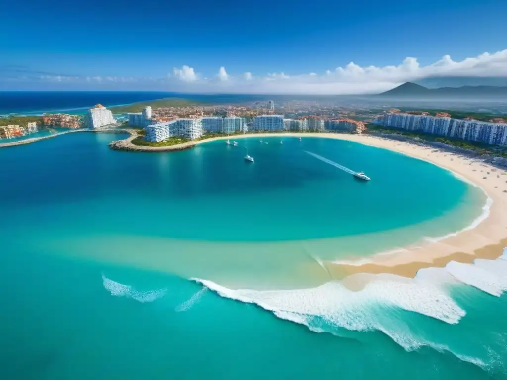 Costa turística mexicana: lujo y oportunidades de inversión Vista aérea de ciudad costera en México con turismo y mercado inmobiliario
