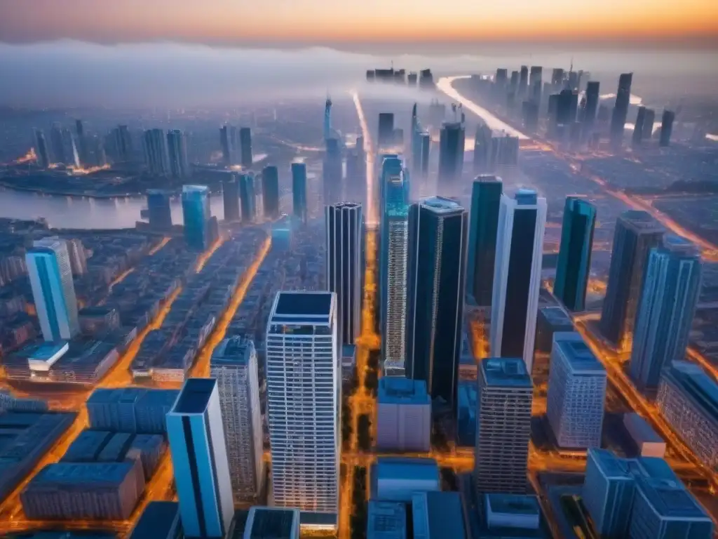 Panorámica urbana: crecimiento dinámico y diversidad en ciudad emergente Vista aérea de una ciudad en crecimiento con mercados inmobiliarios en ciudades emergentes