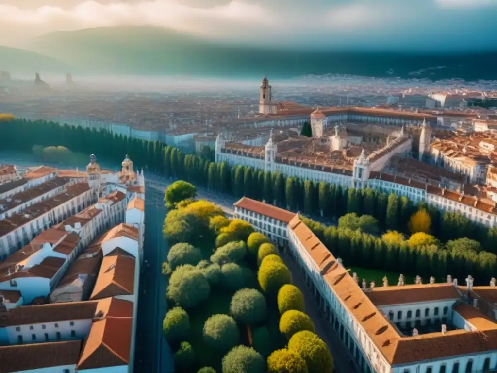 Contraste urbano: evolución arquitectónica en España Vista aérea de una ciudad española con ciclos inmobiliarios en España: mezcla de arquitectura histórica y moderna, reflejando la evolución urbana