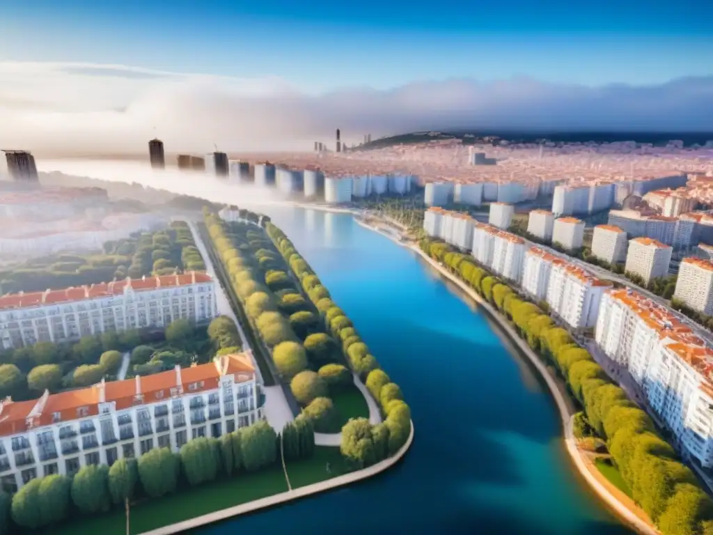 Vibrante mercado inmobiliario en España: evolución de la arquitectura Vista aérea de una ciudad española con arquitectura tradicional y rascacielos modernos, reflejando la energía del mercado inmobiliario en España