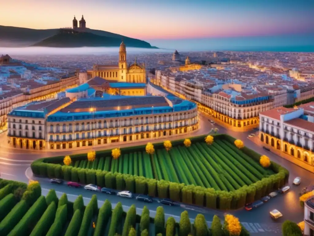 Vista aérea de ciudad española: mercado inmobiliario vibrante Vista aérea de ciudad española con mercado inmobiliario vibrante y arquitectura diversa