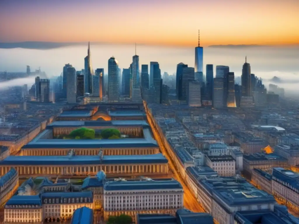 Contraste urbano: arquitectura histórica y moderna Vista aérea de una ciudad histórica con edificios bien conservados y detalles arquitectónicos, fusionando pasado y presente