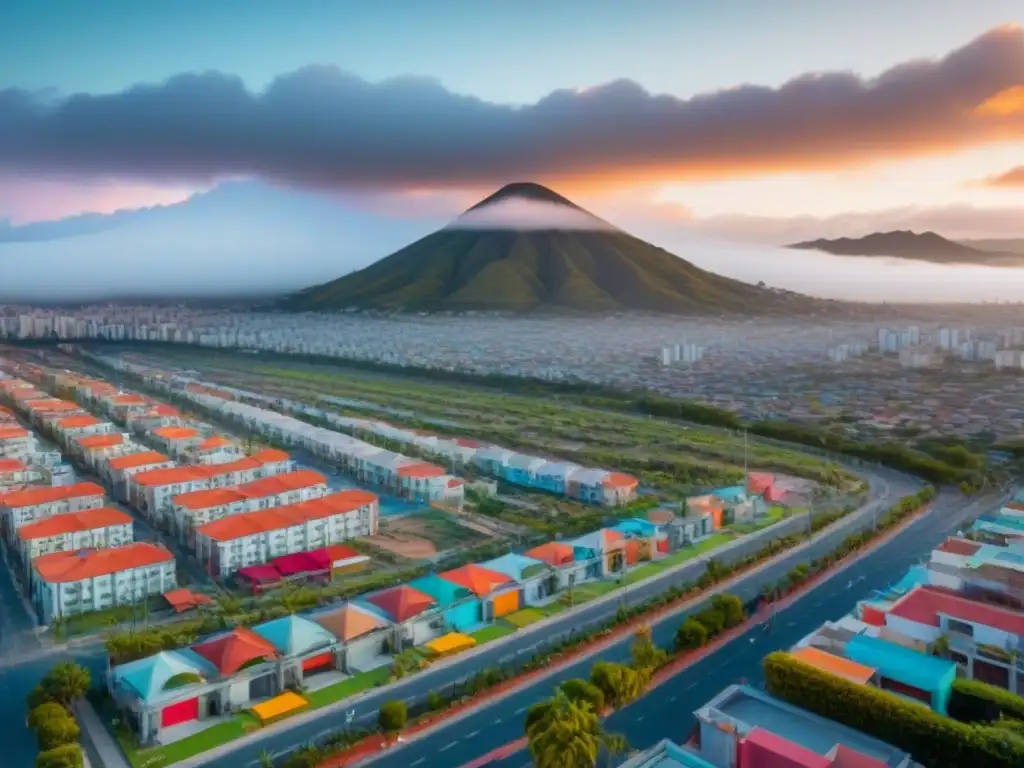 Contrastes urbanos en fraccionamientos mexicanos Vista aérea de ciudad mexicana con fraccionamientos en cumplimiento y no cumplimiento de la Ley de Fraccionamientos en México