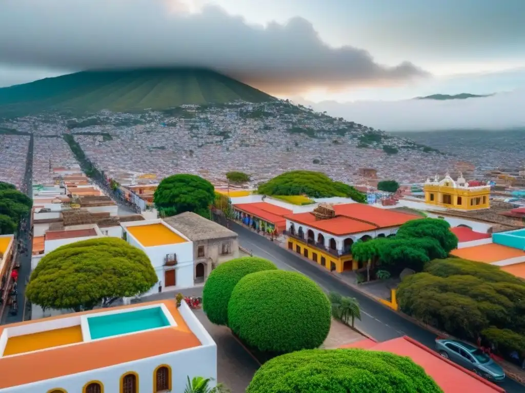 Vista aérea diversa de propiedades en México Vista aérea de una ciudad mexicana diversa con diversos tipos de propiedades, destacando la mezcla de encanto histórico y arquitectura contemporánea