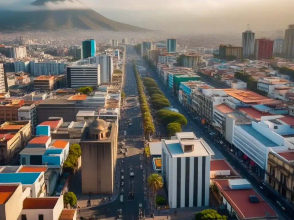 Real Estate en México: Mezcla de Historia y Modernidad Vista aérea de ciudad mexicana con mercado inmobiliario vibrante