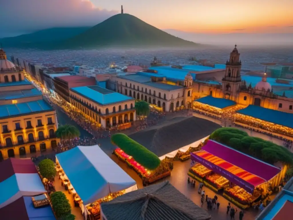 Vibrante paisaje urbano de México: tradición y modernidad Vista aérea de una ciudad mexicana con rascacielos, arquitectura histórica, vegetación exuberante y calles vibrantes