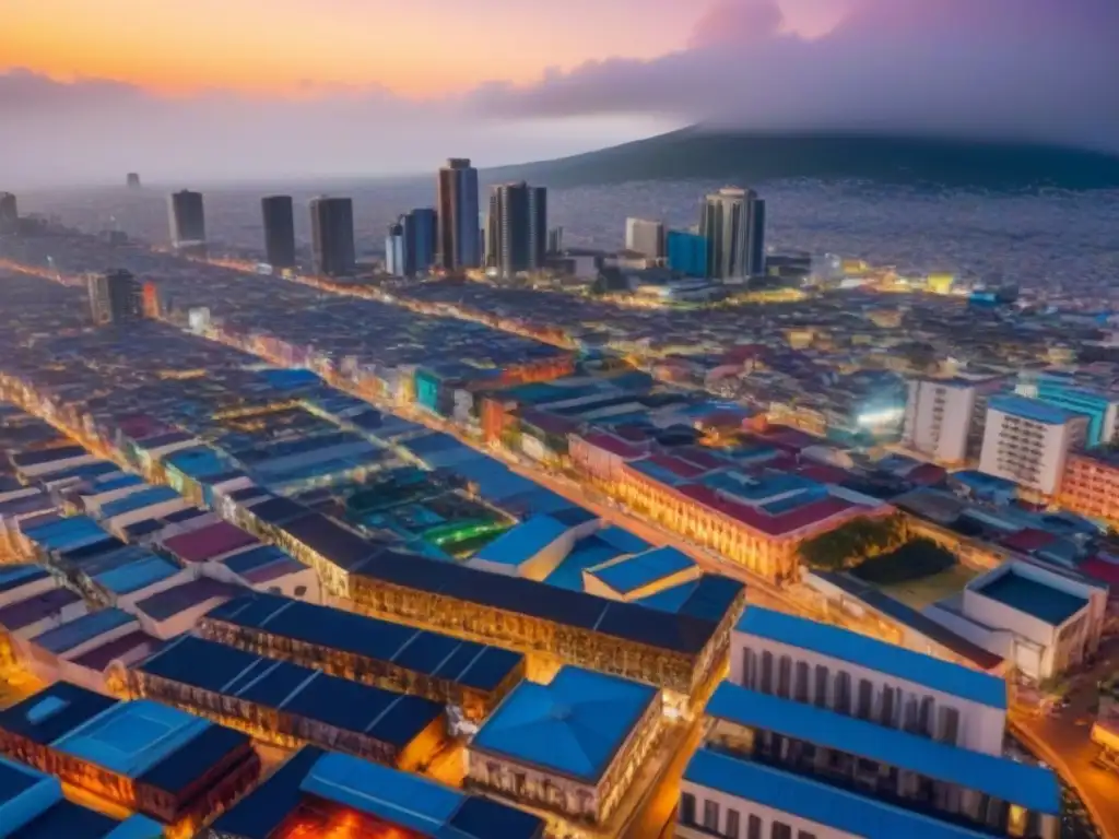 Metrópolis vibrante: cielo de rascacielos y barrios coloridos en México Vista aérea de una ciudad en México, donde la modernidad se mezcla con la tradición en una negociación con autoridades locales inmobiliarias