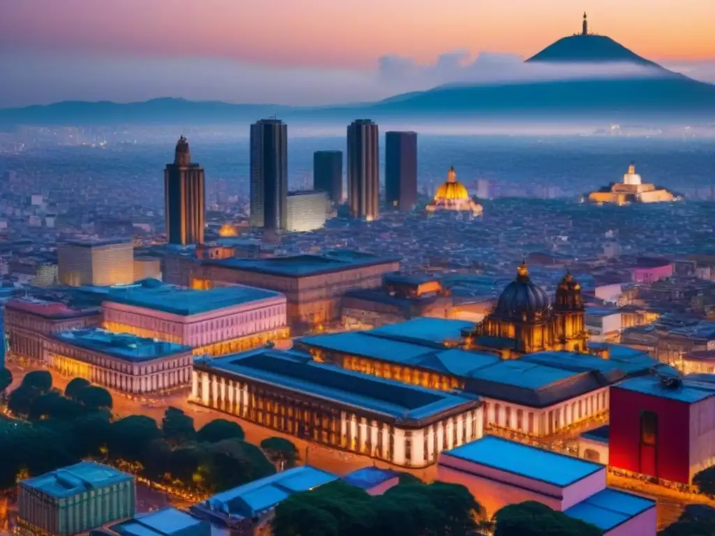 Contraste arquitectónico en CDMX: modernidad y tradición Vista aérea de la Ciudad de México: rascacielos modernos junto a edificios históricos, reflejo del crecimiento económico y mercado inmobiliario