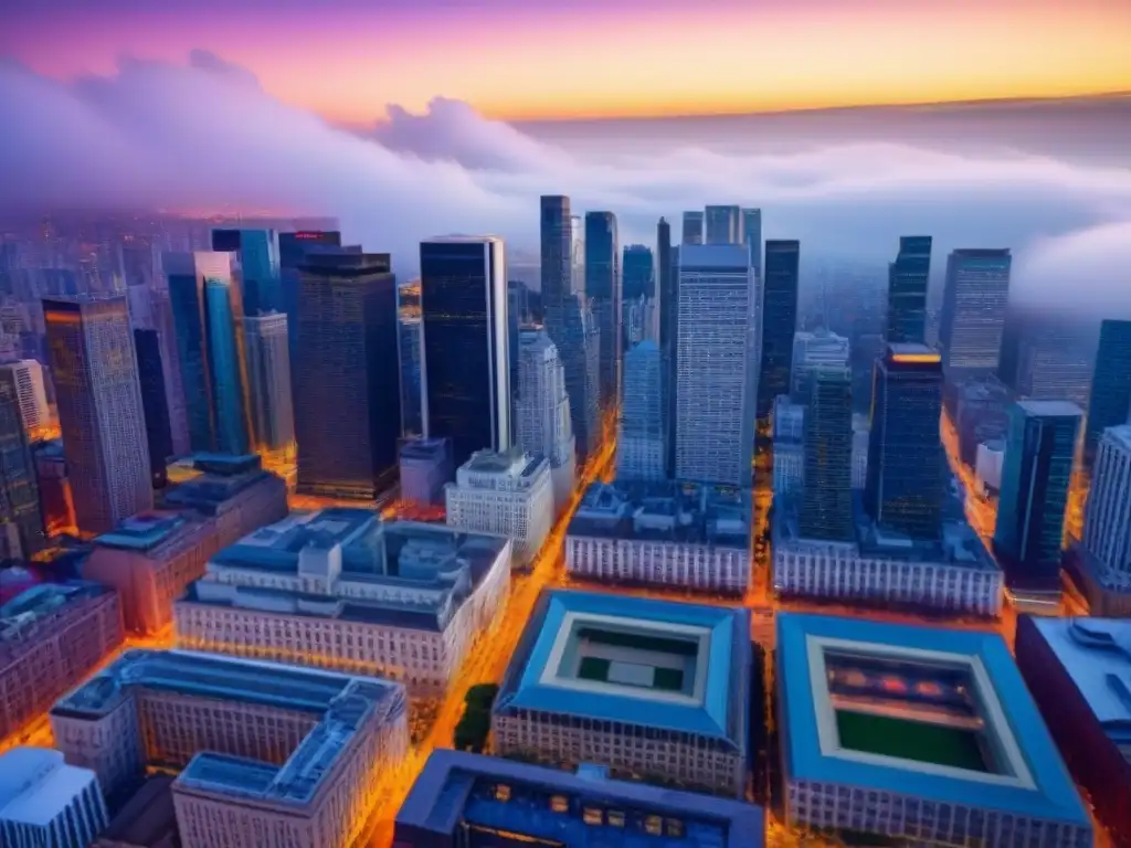 Arquitectura urbana: pasado y presente en armonía Vista aérea de una ciudad vibrante con edificios históricos y modernos, reflejando la armonía entre pasado y presente en un entorno urbano