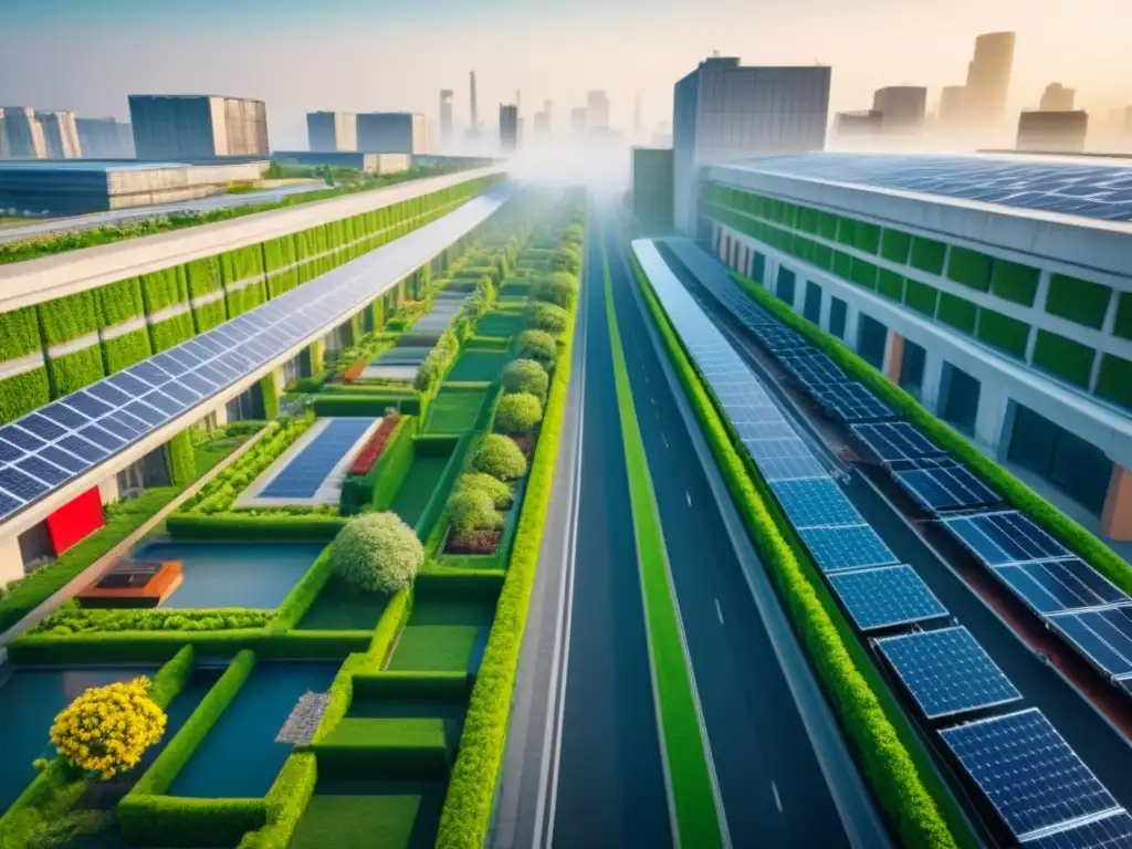 Metrópolis sostenible: infraestructura verde del futuro Vista aérea de una ciudad vibrante con infraestructura verde integrada, mostrando el potencial de Inversiones infraestructura verde internacional