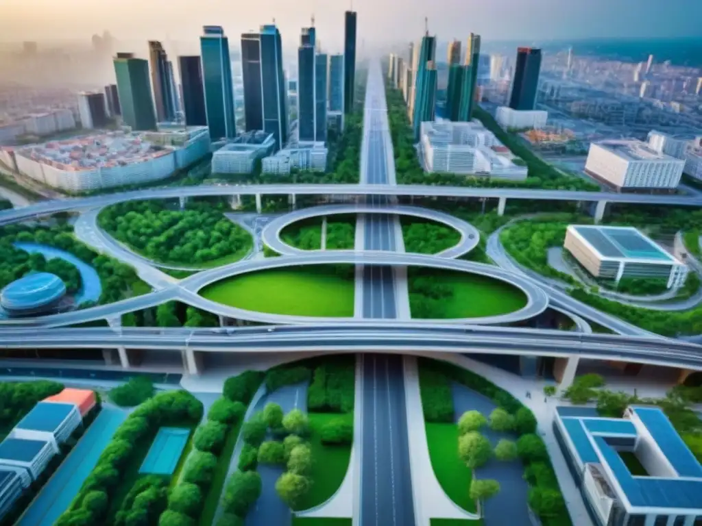 Integración urbana y salud pública: armonía en la ciudad Vista aérea de una ciudad vibrante con planificación urbana salud pública integrada
