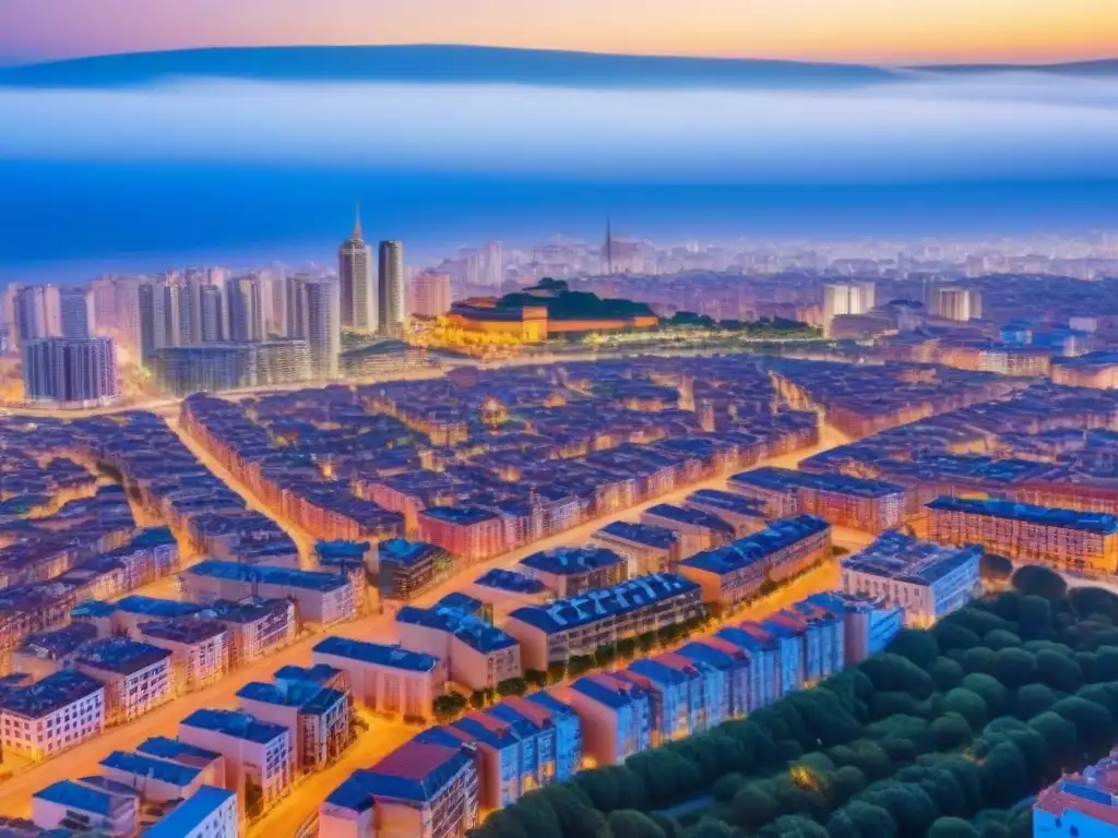 Panorámica urbana: modernos edificios en España Vista aérea de una ciudad española vibrante con modernos desarrollos inmobiliarios