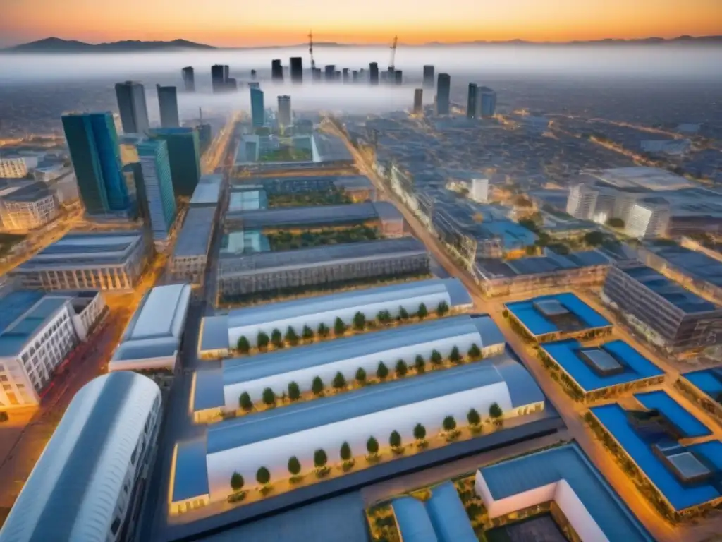 Renovación urbana en Ciudad de México: transformación en acción Vista aérea detallada de una bulliciosa ciudad en México, renovación inmobiliaria bajo normativa local mexicana