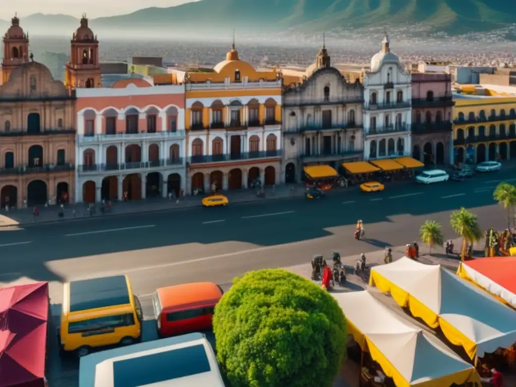 Contrastes arquitectónicos en la bulliciosa ciudad mexicana Vista aérea detallada de una bulliciosa ciudad mexicana, con mezcla de arquitectura tradicional y moderna